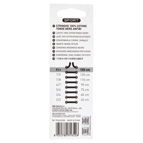 Shoes'Xpert Sport Tonde Nere 150cm 9/+ 1 Paio